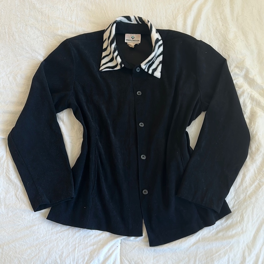 Stunning suede blazer with zebra collar. Size small from Erinlondon